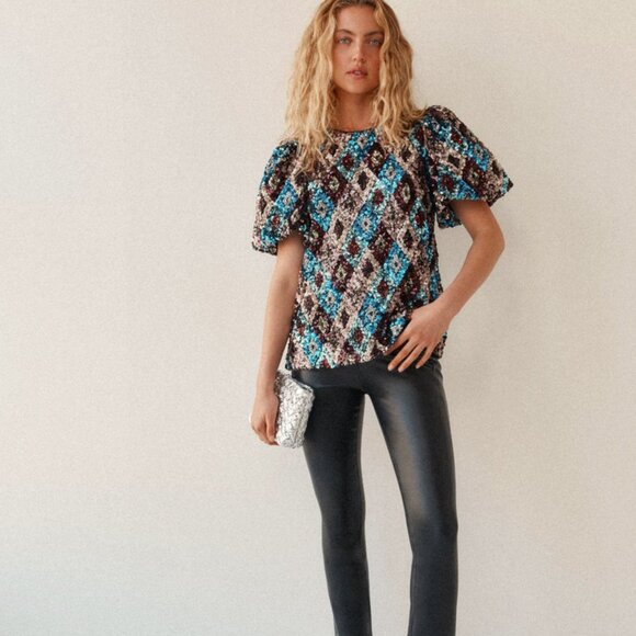 NWT Pomander Place Multi Sequin Jada Blouse, Size Medium - Picture 1 of 8